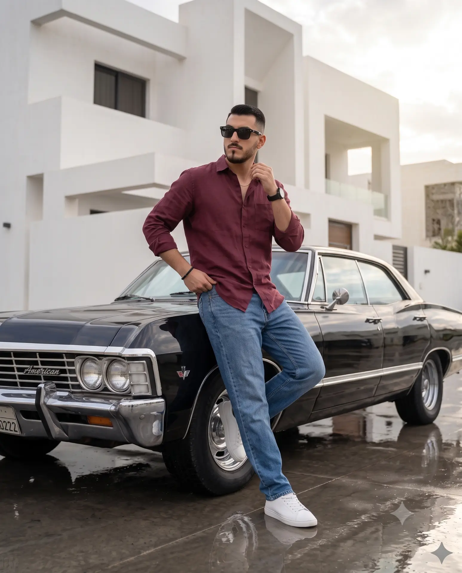 Carro Clássico e Camisa Vinho