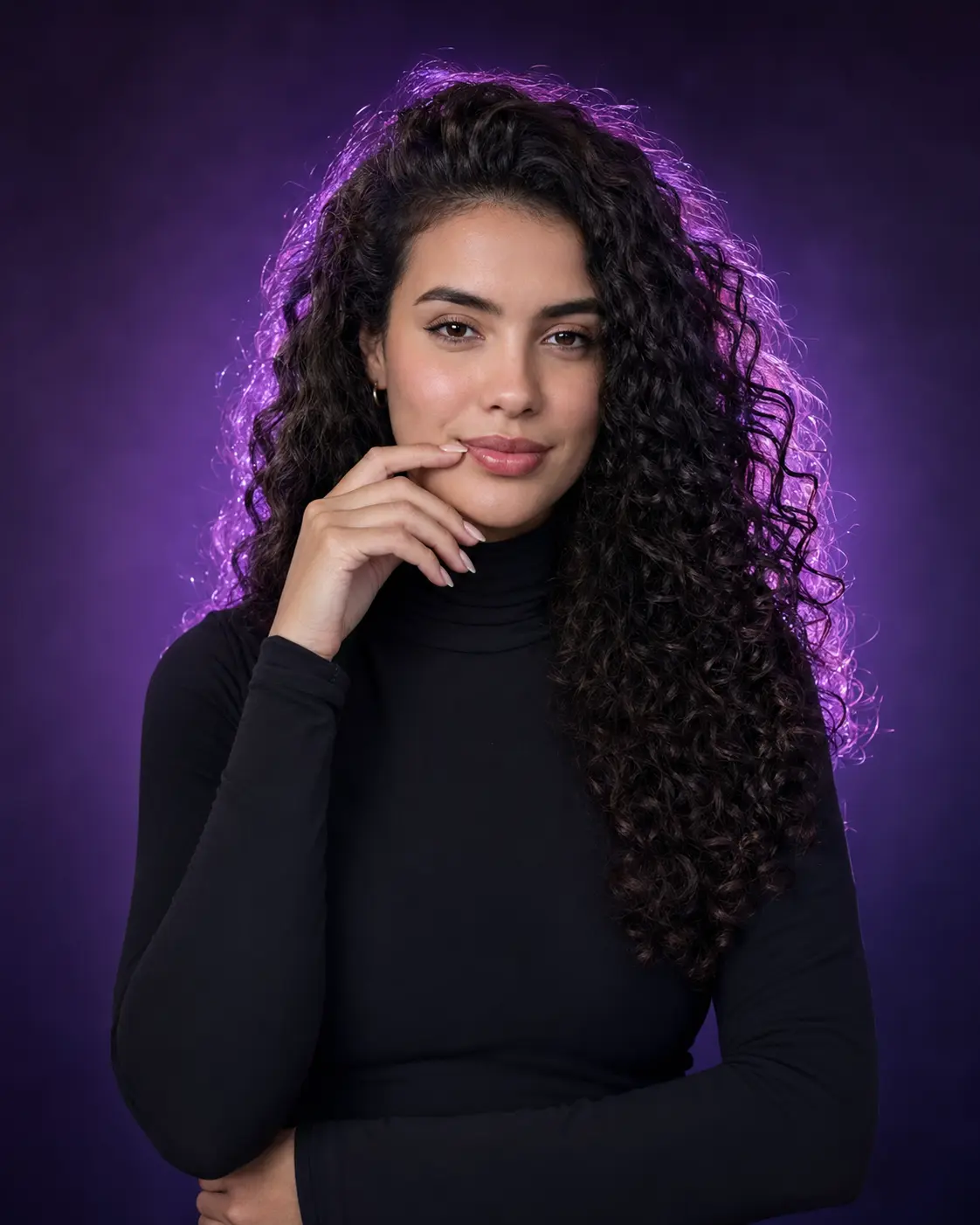 Retrato Cachos Luz Roxa