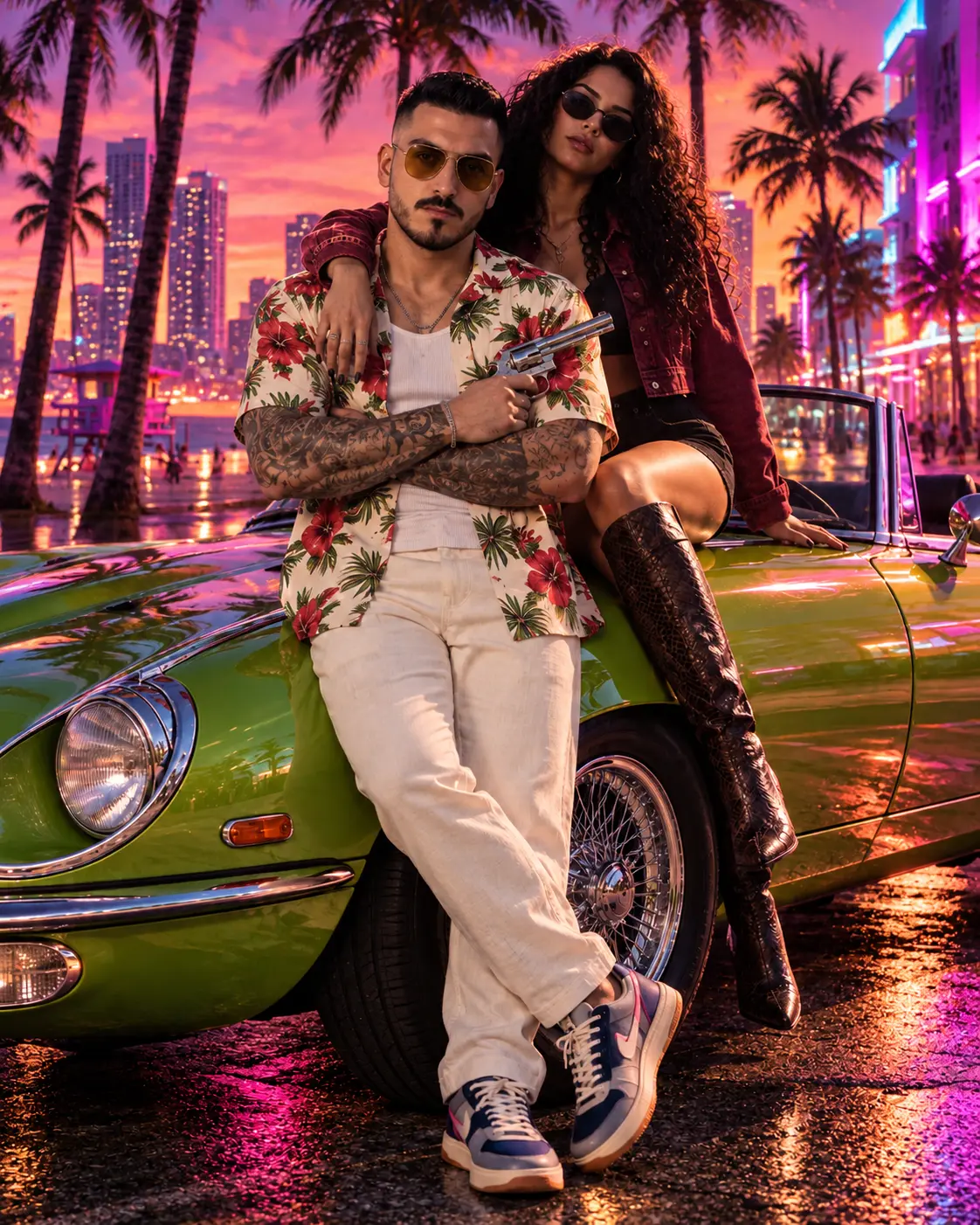 Casal no Carro Neon